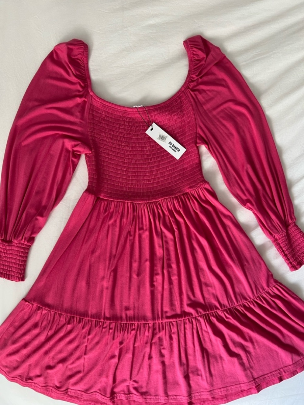 BB Dakota Bright Pink Smocked Bodice Dress